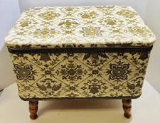 Vintage Redmon Sewing Storage Box Stool Seat Large Footed Ottoman MCM Eagle
