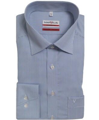 Marvelis Hemd Modern Fit blau / weiss Zündholzstreifen - 7754.64.15