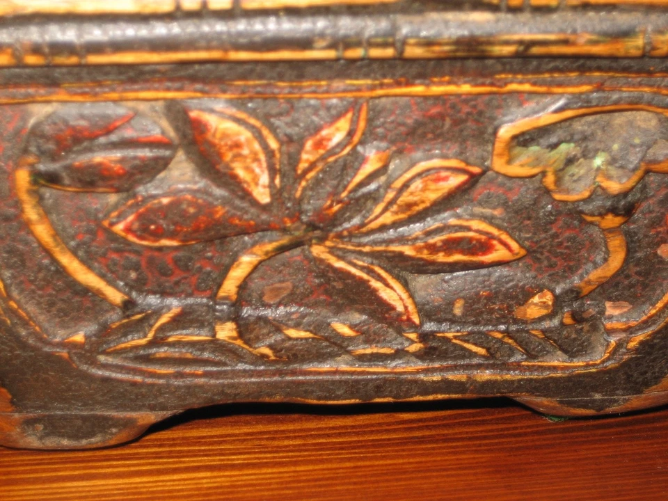 Cuenco para servir octogonal lacado de madera antiguo chino muy antiguo Foto 4 de 4