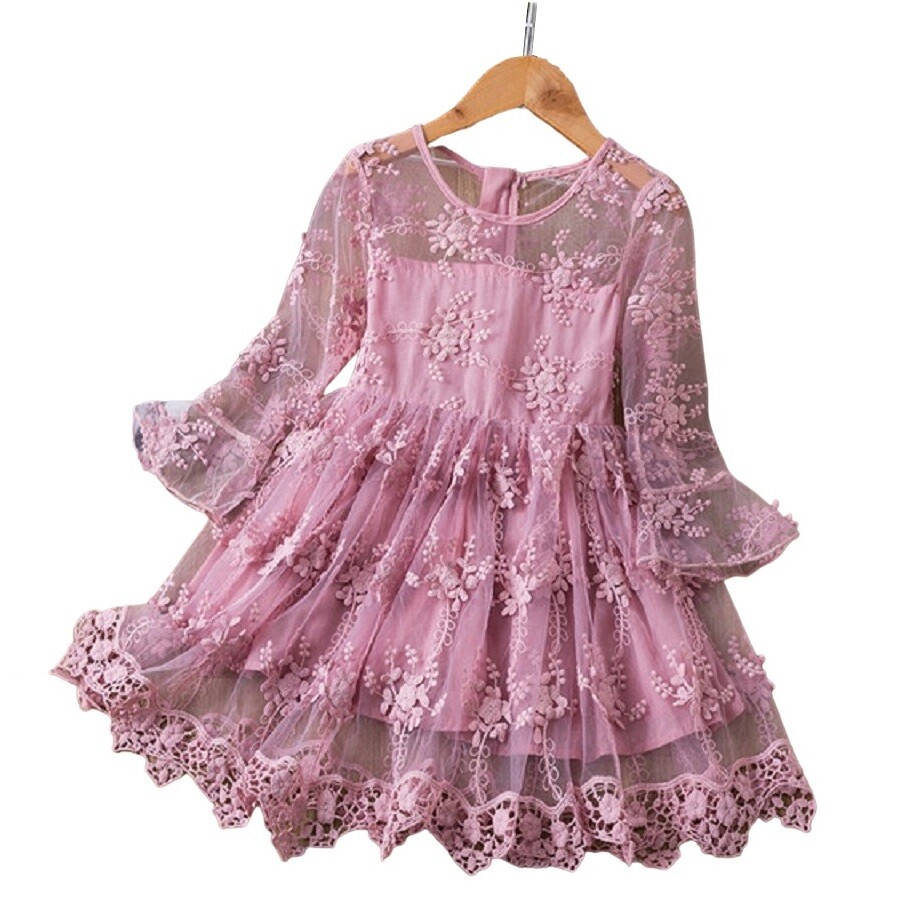 Vestido De Niña Rosa Bordado Princesa Ceremonia Fiesta 3-7 Años Tutu