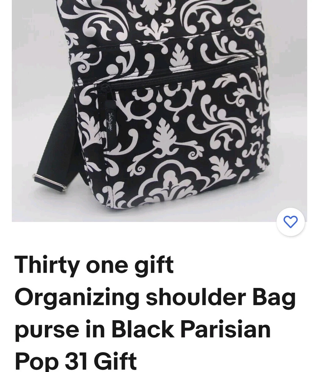 Thirty One Crossbody Shoulder Bag Purse Black & White Parisian Pop