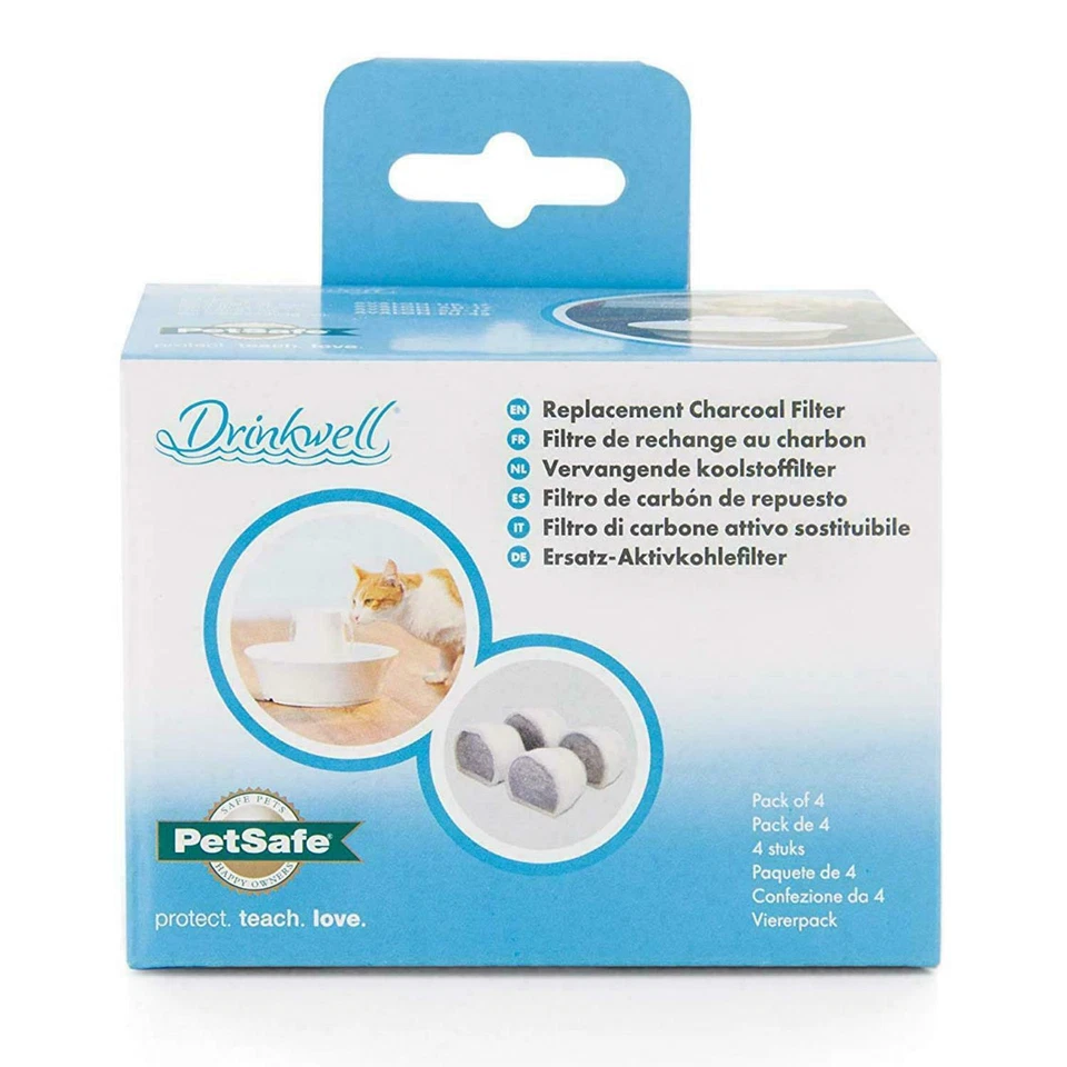 4 x PetSafe Drinkwell Ersatz Holzkohlefilter Avalon Pagode Hund/Katze Brunnen