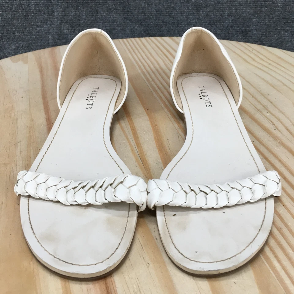 Sandalias Talbots para mujer 9 M D'orsay planas blancas imitación cuero punta abierta sin cordones Foto 4 de 4