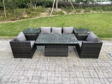 Image of Fimous Rattan Garden Furniture Sofa Set Outdoor Rising Lifting Dining Table Set