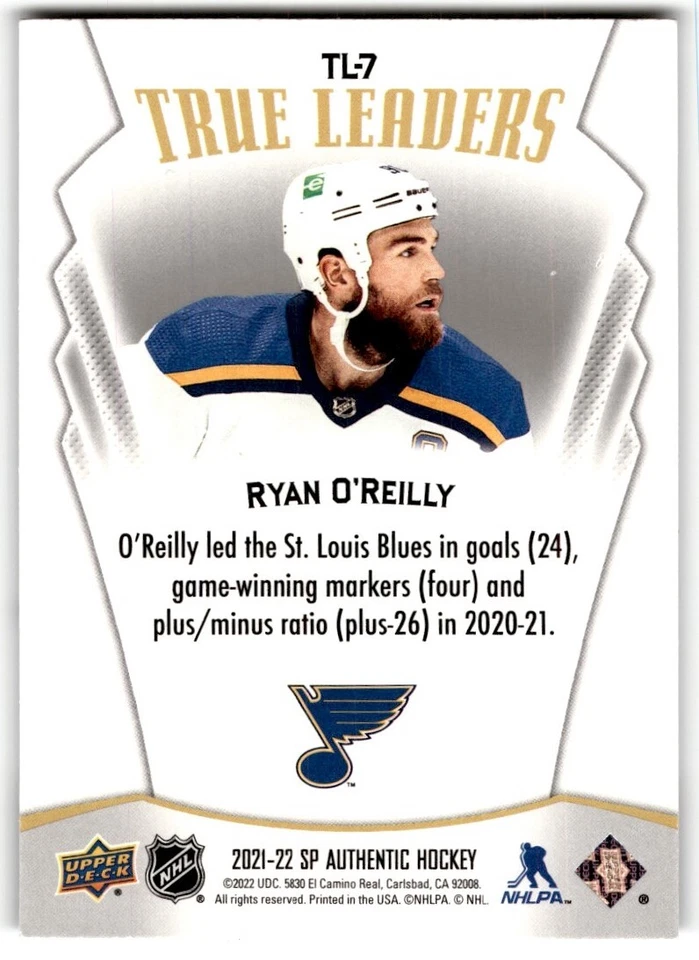 2021-22 SP Authentic True Leaders Ryan O'Reilly #TL-7 - Image 2 of 2