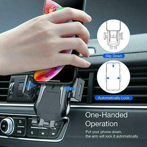 Automatic Clamping 15W Wireless Car Charger Vent & Dashboard Mount Phone Holder - Image 3 of 4