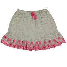 New Mini Boden Girls Gray Marl  Festival Pink Embroidered Hem A-Line Skirt 3-4Y
