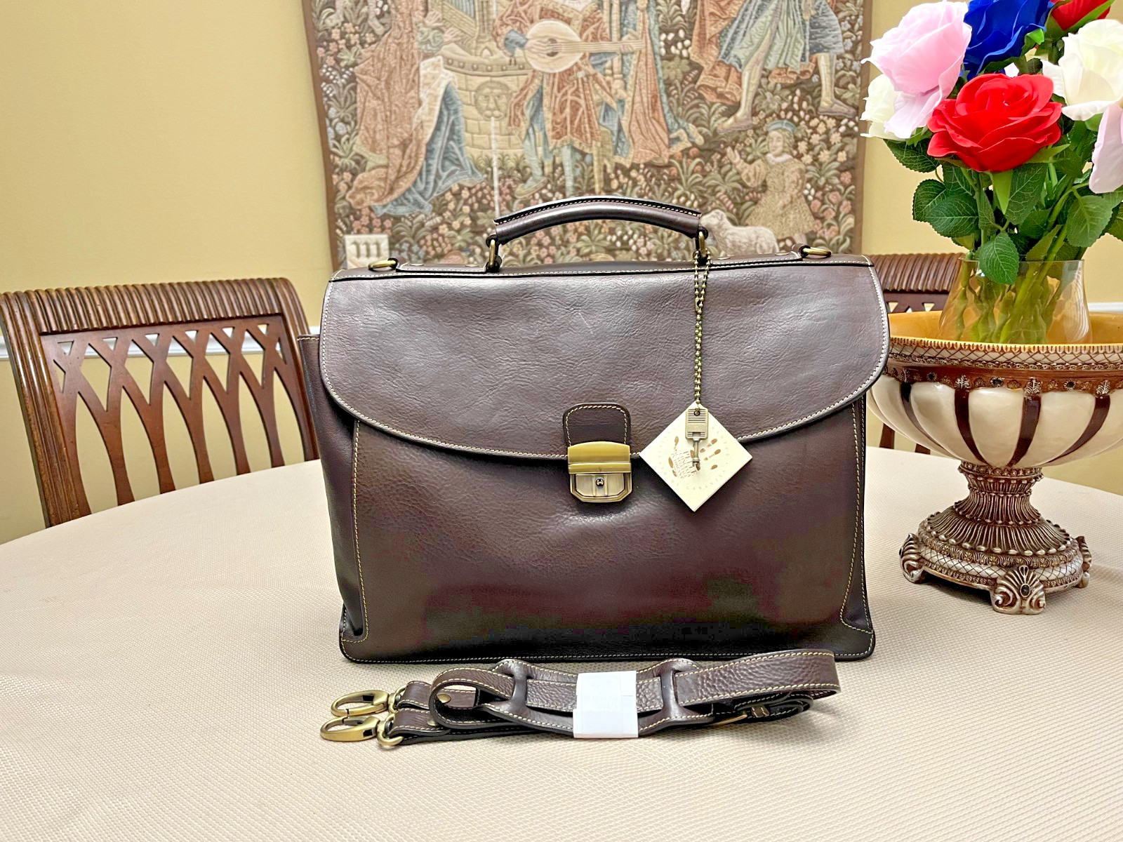 A & N FLORENCE  Brown Italian Leather  Briefcase / Messenger Bag - ITALIA