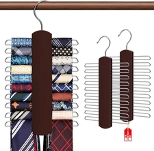 2 Pack Tie Rack For Closet Premium Wooden Necktie Organizer Storage Tie/Belt New
