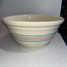 McCoy Vintage Large Ovenware Pottery Mixing Bowl 12" Pink Blue Stripe