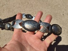 Tony Lama 1996 Western Concho Belt Silver Engraved Buckle Black Leather Worn