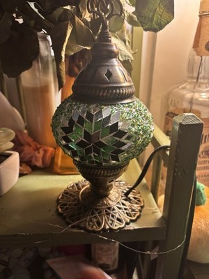 Green Mosaic Turkish Lamp from Turkey with Adapter and Metal fram