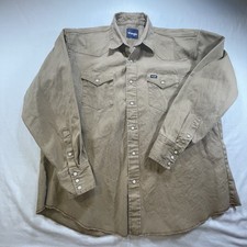 Wrangler Western Brushpopper Shirt Men 2XL Brown Pearl Snap Workwear Cowboy