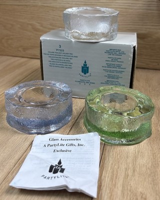 PartyLite Iceland Tealight Holder Trio P7223 Glass Green, Blue, Clear New In Box