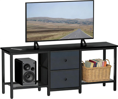 Stylish Black TV Stand for TVs up to 55'', Storage Drawers & Shelves