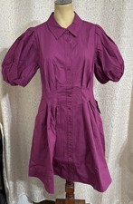Eliza J Magenta Puff Sleeve Cotton Shirtdress, NWT, Size 8
