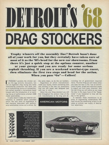1968 Drag Car Magazine Article Ad Charger Cougar Torino GTO Road Runner AMX 442