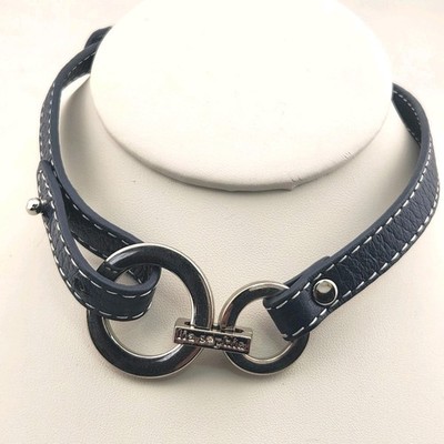 Lia Sophia Wrap Star Silver Navy Clasp Leather Strap Wrap Bracelet Choker 14''