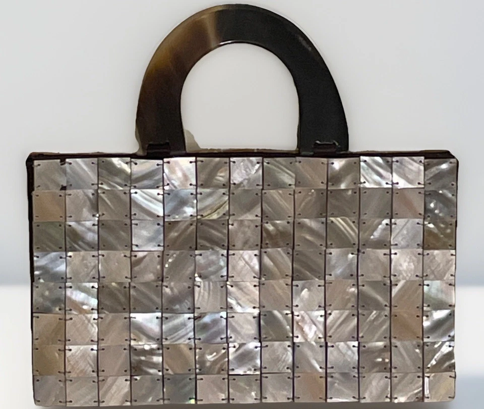 复古珍珠母手提包钱包手拿包天然喇叭手柄龟壳 — 第 4/4 张图片