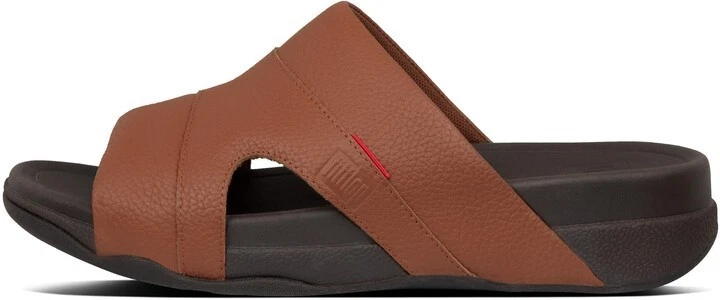 FitFlop® Men's 9 Freeway™ Pool Slide in Dark Tan Leather - Image 2 of 4