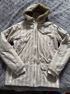Quicksilver Snowboard Jacket Utility Collection Tan Women Coat  Hood Medium Roxy