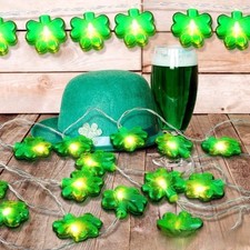 St Patricks Day Shamrock String Lights Battery Operated 10ft 20 LED Green Decor