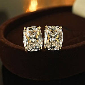 Authentic Women 18K Gold Plated Sparkling Square CZ Earring Stud Anti-tarnish