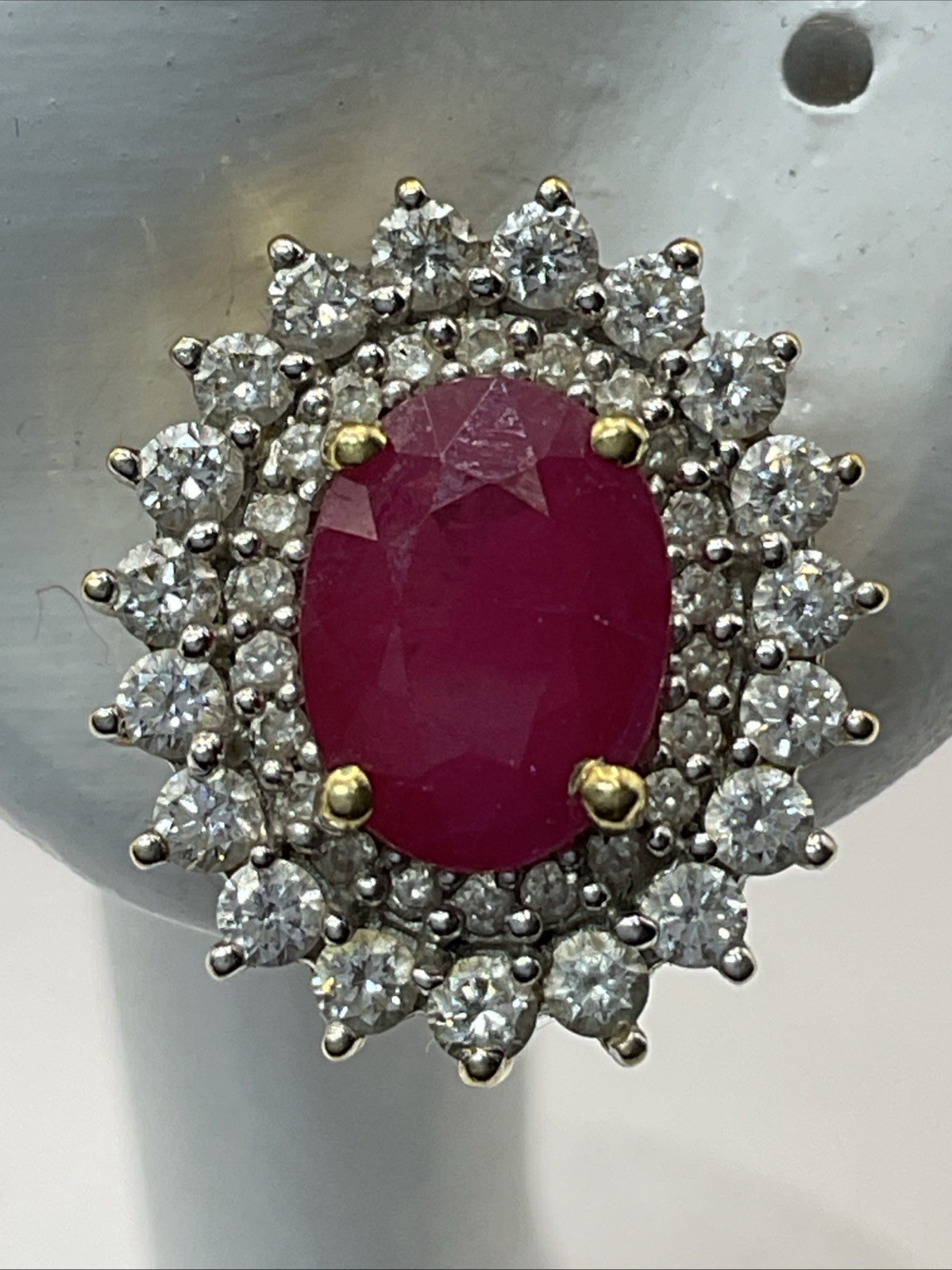 VINTAGE HANDMADE Solid 18K Yellow Gold Ruby & Dia… - image 3