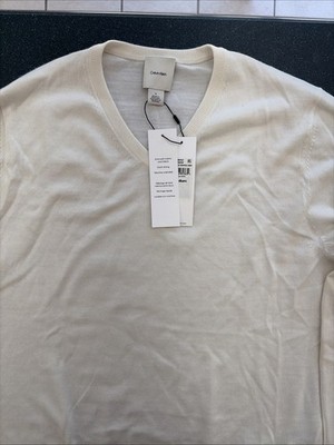 Calvin Klein Mens Extra Fine Merino Wool Sweater Antique White Size M