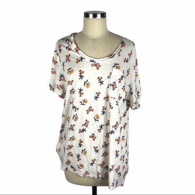 CASLON Floral V-Neck T-Shirt 2X White Fall Chic NWT