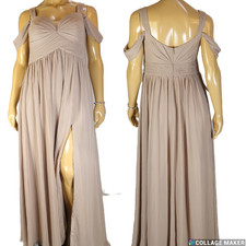 AZAZIE LIANNE~NWT!!~WOMENS 16 GODDESS SOFT TAUPE CHIFFON FRONT SLIT LONG GOWN