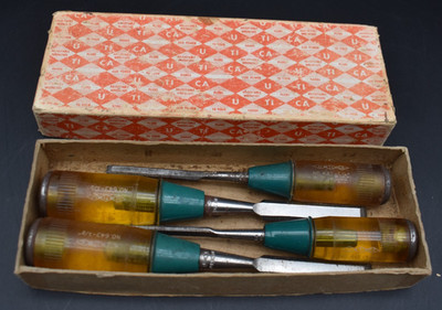 Rare Vintage Utica Wood Chisels (lot of 4) (2) 643 1/2'' & (2) 641 1/4'' ~ USA