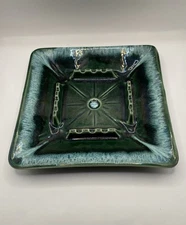 MCM Vintage Atomic 10x10in Green Glazed Coffee Table Ashtray