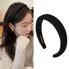 Padded Headband for Women - Wide, Simple, Soft Satin Hair Hoop for Girls Black