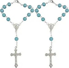 Cyan Rosary Pendant for Rearview Mirror, Car Interior Cross Color: Blue-green