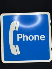 Vintage Public Telephone Pay Phone Booth Double Sided Metal Flange Sign 18"X 18"