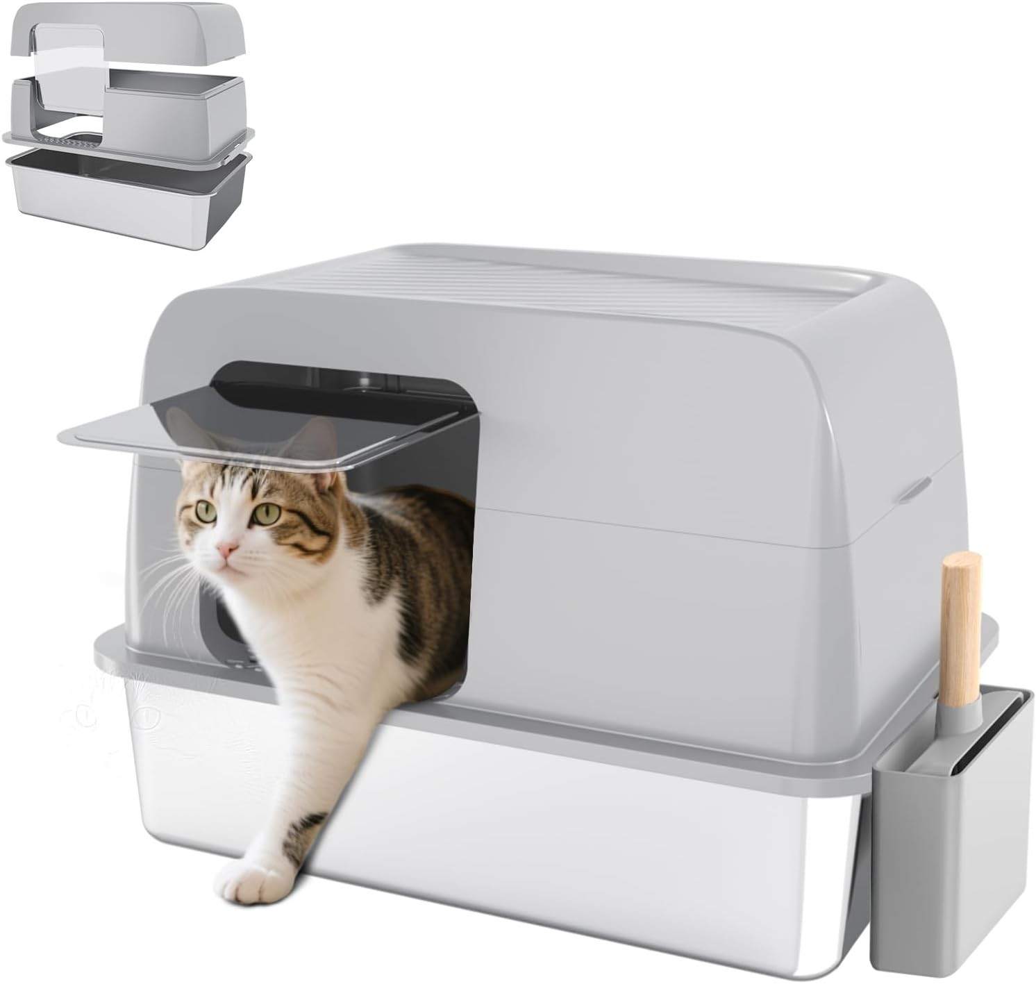 XL Stainless Steel Litter Box with Lid, Extra Large Enclosed Cat Litter Box for