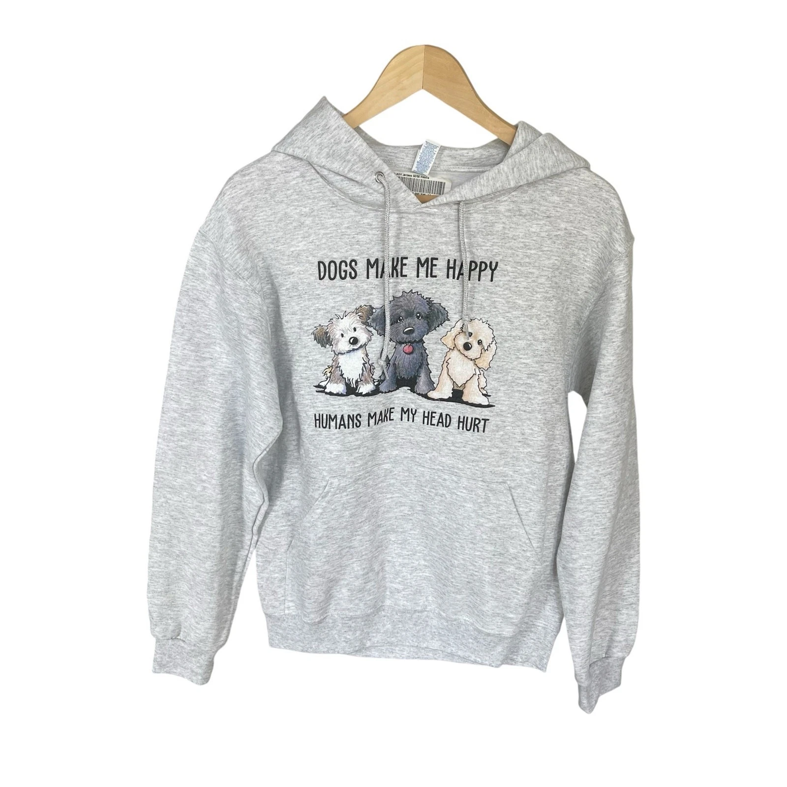NWT S Dogs Make Me Happy Long Sleeve Pullover Hoodie Sweatshirt