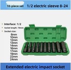 Deep Impact Socket Set 1/2" Drive 10PCS Metric 10-24mm CR-V Steel Long Sockets