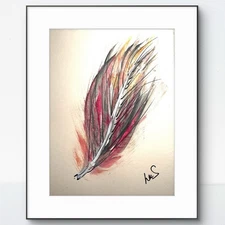 Original Art Feather 9x12 Heavy Art Paper Expressionism Abstract Colorful