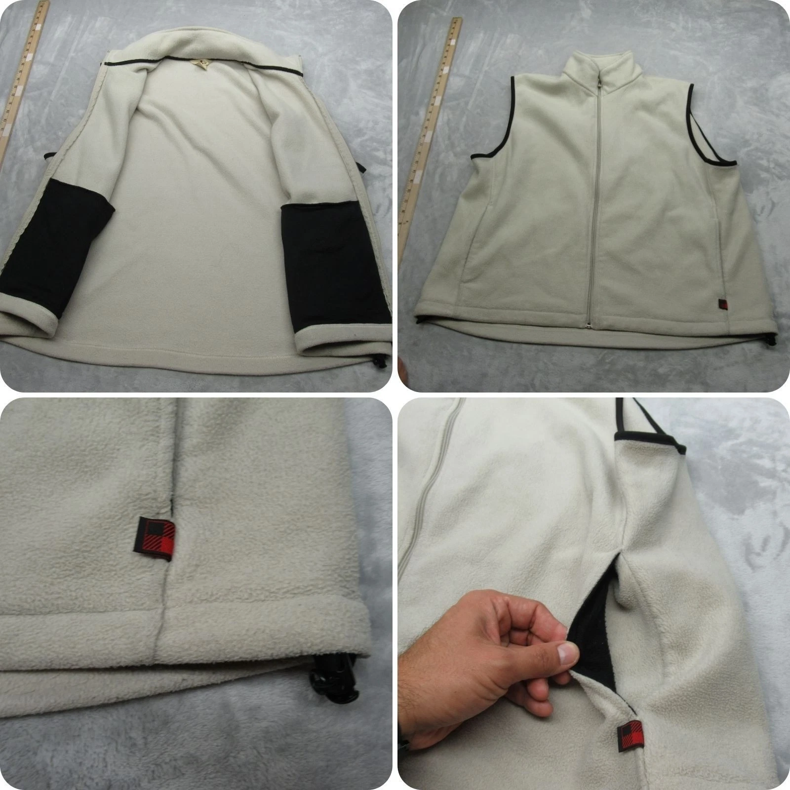 Woolrich Vest Men XL Cream Fleece Full Zip Sleeveless Pockets Outdoor Super Soft