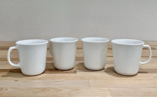 Lot Of 4 Corning USA Winter Frost White D Handle Coffee Mugs Cups Vintage Set