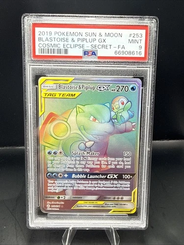 Pokémon Blastoise & Piplup GX (Secret) 253/236 Sm-Cosmic Eclipse Holo PSA 9
