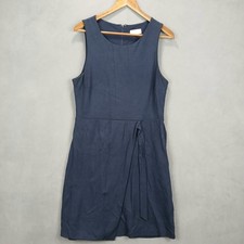LOFT Outlet A Line Dress Womens 10 Navy Blue Stretch Back Zip Front Tie Knot