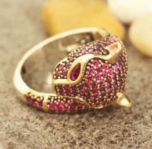 Authentic 3Ct Round Lab Created Red Ruby Leopard Ring 14K Yellow Gold Plated Silver