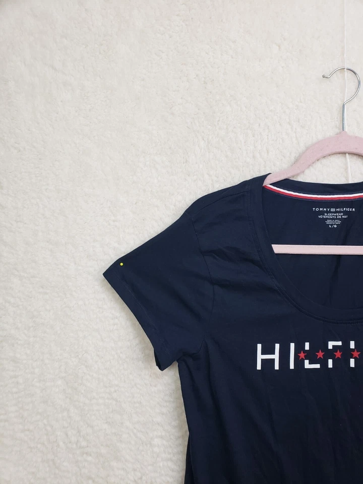 Tommy Hilfiger Mujer Camisa para Dormir Grande Azul Logo Mezcla de Algodón Manga Corta Noche Foto 2 de 4
