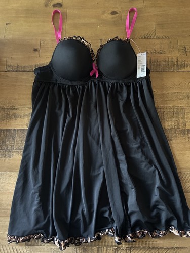 Metaphor Size Medium Black With Animal Print Micro Underwire Bra Chemise NWT