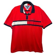 Tommy Hilfiger Polo Shirt Custom Fit Red White Blue XL Short Sleeve
