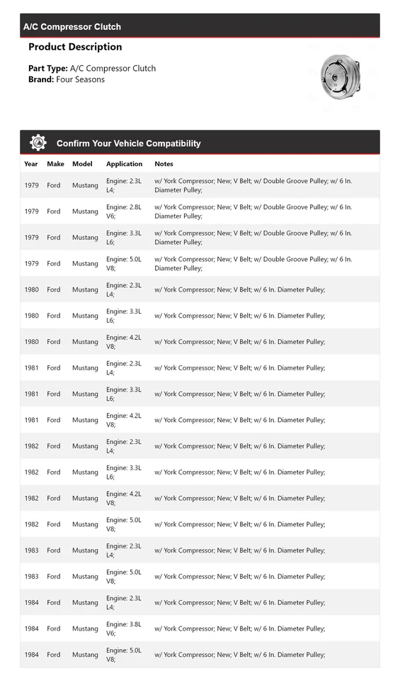 For 1979-1984 Ford Mustang A/C Compressor Clutch 4 Seasons 1980 1981 1982 1983 - Image 2 of 4