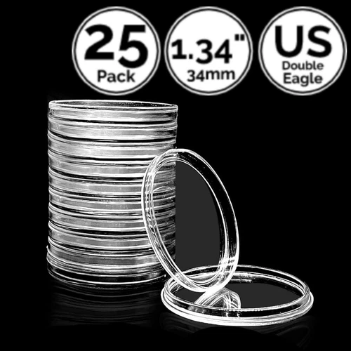 25 Pack 1.34" 34 mm Clear Coin Capsule Holder Fit 4 US Liberty Gold Double Eagle